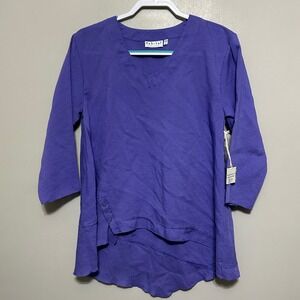 Habitat Women's Blouse S Purple V Neck Asymmetrical Hem Tunic Top 3/4 Sleeve NWT